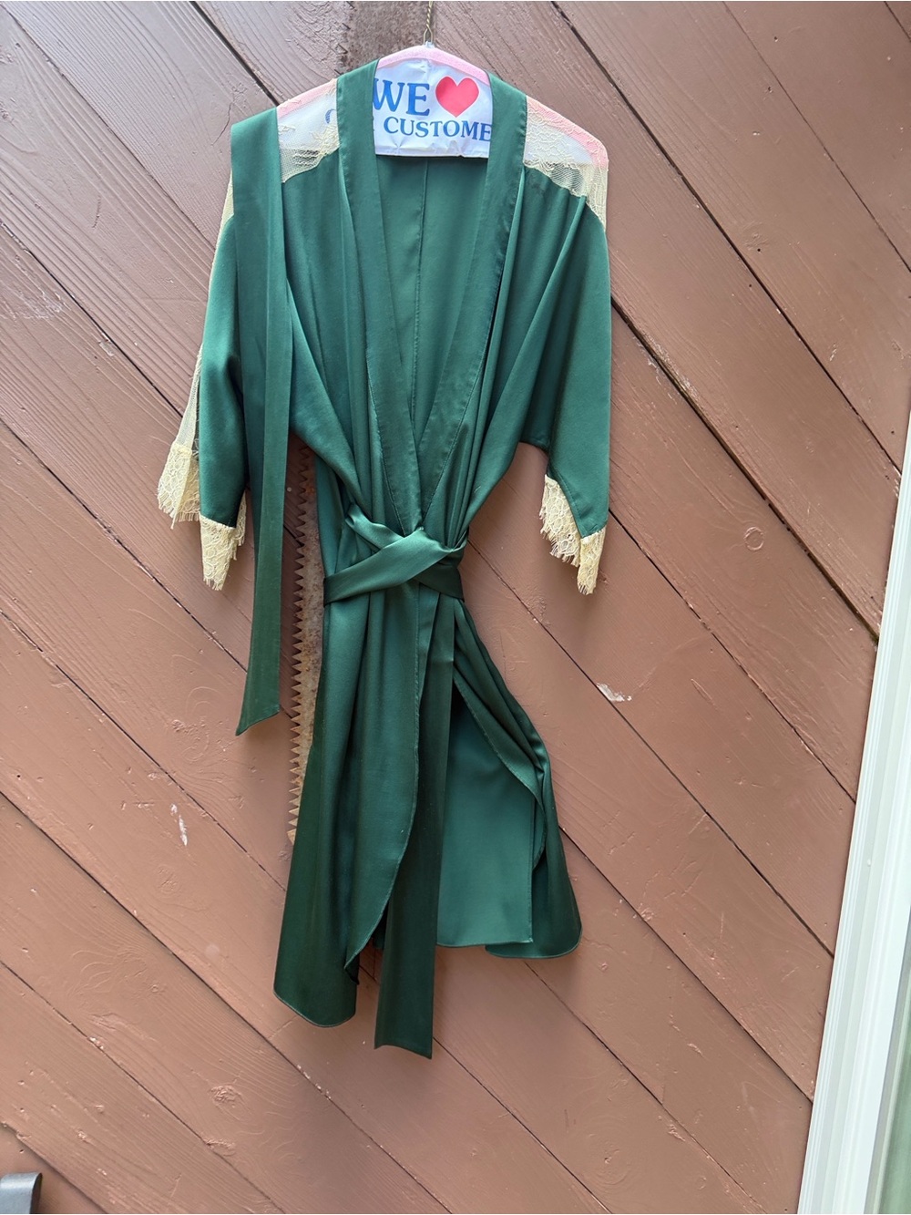 Emerald Green Lace-Trim Wrap Dress VERY RARE OOAK